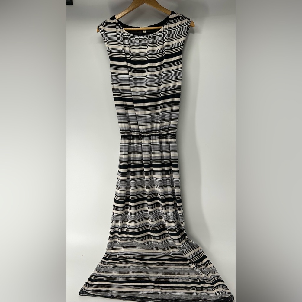 Garnet Hill Black and White Striped Maxi Dress